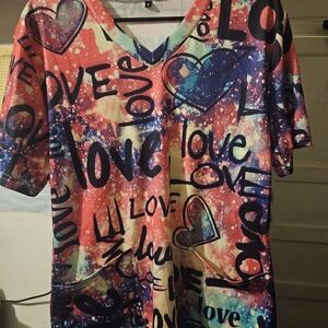 Colorful Love Print V-Neck Top